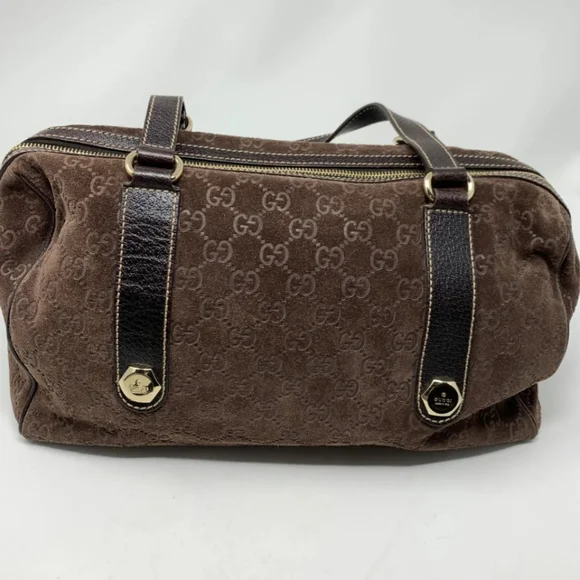 Gucci Charmy Boston Brown Suede Leather bag With Dust Bag. 11"Wx6"H 4.25D - Picture 3 of 11